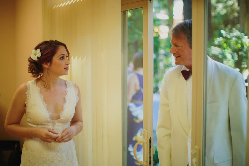 Bride seeing her father on her wedding day.